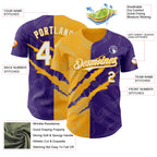 Custom Graffiti Pattern White Purple-Gold 3D Scratch Authentic Baseball Jersey
