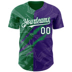 Custom Graffiti Pattern White Purple-Kelly Green 3D Scratch Authentic Baseball Jersey