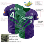 Custom Graffiti Pattern White Purple-Kelly Green 3D Scratch Authentic Baseball Jersey