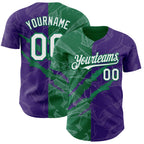 Custom Graffiti Pattern White Purple-Kelly Green 3D Scratch Authentic Baseball Jersey