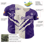Custom Graffiti Pattern Purple-Cream 3D Scratch Authentic Baseball Jersey