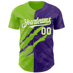 Custom Graffiti Pattern White Purple-Neon Green 3D Scratch Authentic Baseball Jersey