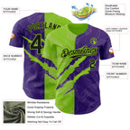 Custom Graffiti Pattern Black Purple-Neon Green 3D Scratch Authentic Baseball Jersey