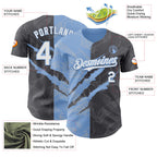 Custom Graffiti Pattern White Steel Gray-Light Blue 3D Scratch Authentic Baseball Jersey