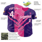 Custom Graffiti Pattern White Purple-Pink 3D Scratch Authentic Baseball Jersey