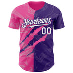 Custom Graffiti Pattern White Purple-Pink 3D Scratch Authentic Baseball Jersey