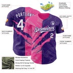 Custom Graffiti Pattern White Purple-Pink 3D Scratch Authentic Baseball Jersey