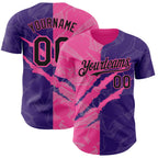 Custom Graffiti Pattern Black Purple-Pink 3D Scratch Authentic Baseball Jersey