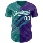 Custom Graffiti Pattern White Purple-Teal 3D Scratch Authentic Baseball Jersey