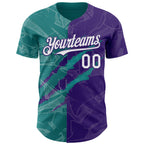 Custom Graffiti Pattern White Purple-Teal 3D Scratch Authentic Baseball Jersey
