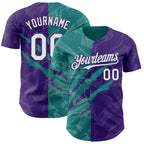 Custom Graffiti Pattern White Purple-Teal 3D Scratch Authentic Baseball Jersey