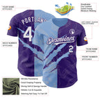 Custom Graffiti Pattern White Purple-Light Blue 3D Scratch Authentic Baseball Jersey