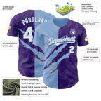 Custom Graffiti Pattern White Purple-Light Blue 3D Scratch Authentic Baseball Jersey
