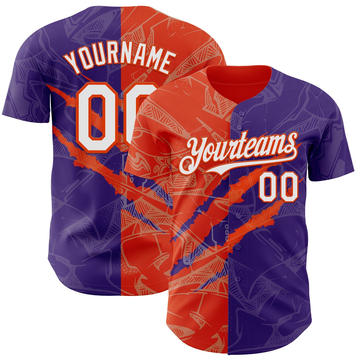 Custom Graffiti Pattern White Purple-Orange 3D Scratch Authentic Baseball Jersey