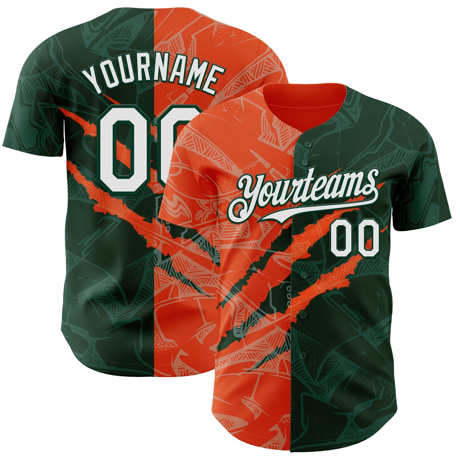 Custom Graffiti Pattern White Green-Orange 3D Scratch Authentic Baseball Jersey