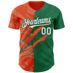 Custom Graffiti Pattern White Kelly Green-Orange 3D Scratch Authentic Baseball Jersey
