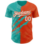 Custom Graffiti Pattern White Orange-Aqua 3D Scratch Authentic Baseball Jersey