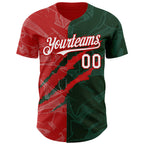 Custom Graffiti Pattern White Green-Red 3D Scratch Authentic Baseball Jersey