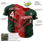 Custom Graffiti Pattern White Green-Red 3D Scratch Authentic Baseball Jersey