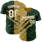 Custom Graffiti Pattern White Green-Old Gold 3D Scratch Authentic Baseball Jersey