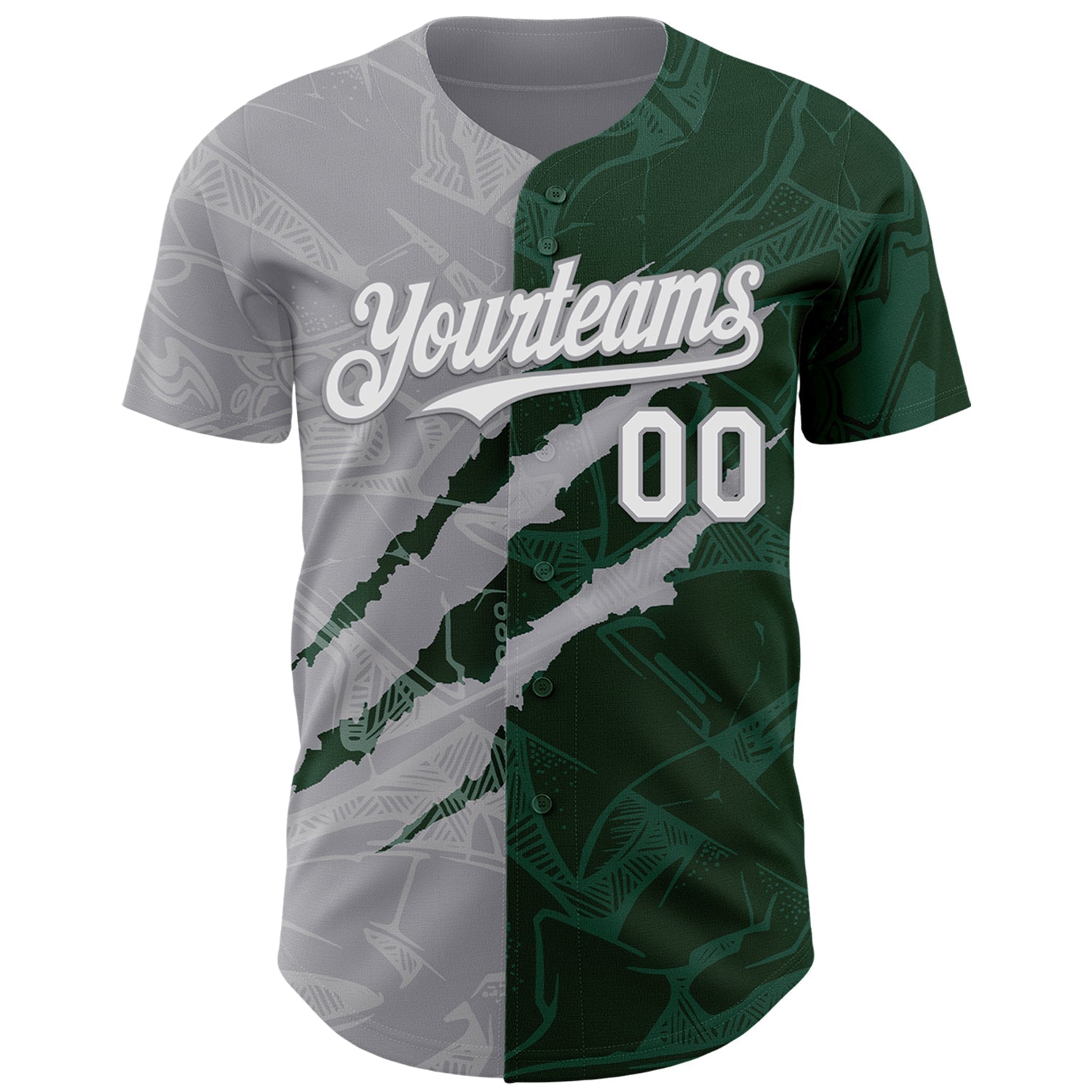Custom Graffiti Pattern White Green-Gray 3D Scratch Authentic Baseball Jersey