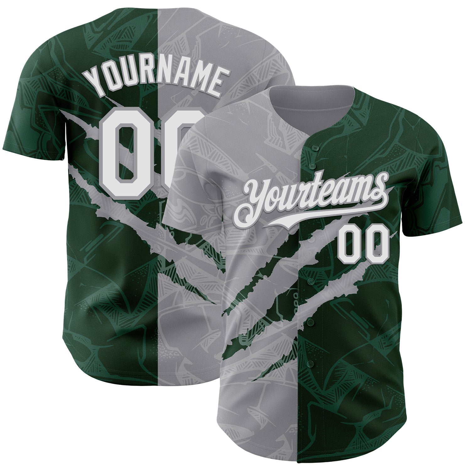 Custom Graffiti Pattern White Green-Gray 3D Scratch Authentic Baseball Jersey