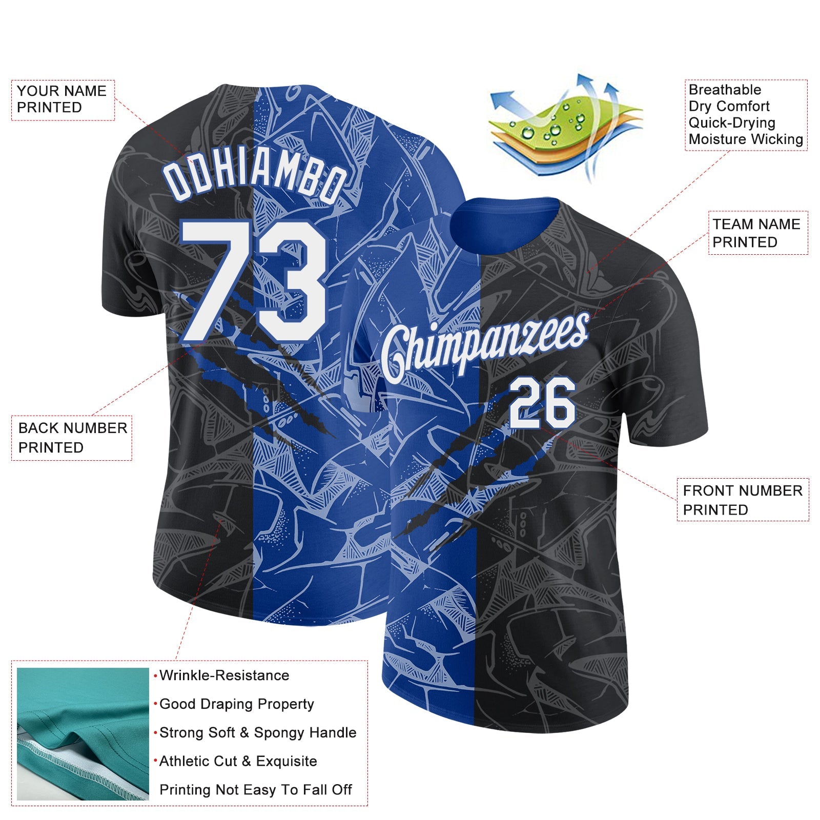 Custom Graffiti Pattern White Black-Royal Scratch 3D Performance T-Shirt