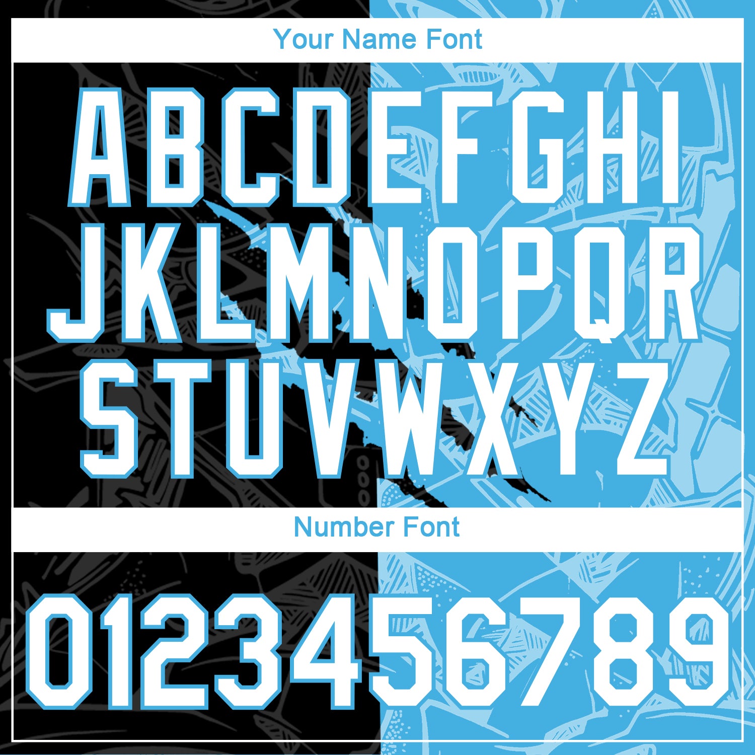 Custom Graffiti Pattern White Black-Sky Blue Scratch 3D Performance T-Shirt