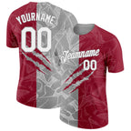 Custom Graffiti Pattern White Crimson-Gray Scratch 3D Performance T-Shirt