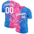 Custom Graffiti Pattern White Powder Blue-Pink Scratch 3D Performance T-Shirt