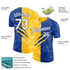 Custom Graffiti Pattern White Royal-Gold Scratch 3D Performance T-Shirt