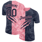 Custom Graffiti Pattern Navy-Medium Pink Scratch 3D Performance T-Shirt
