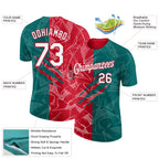 Custom Graffiti Pattern White Teal-Red Scratch 3D Performance T-Shirt