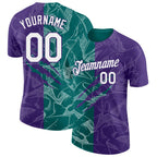Custom Graffiti Pattern White Purple-Teal Scratch 3D Performance T-Shirt