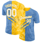 Custom Graffiti Pattern White Light Blue-Yellow Scratch 3D Performance T-Shirt