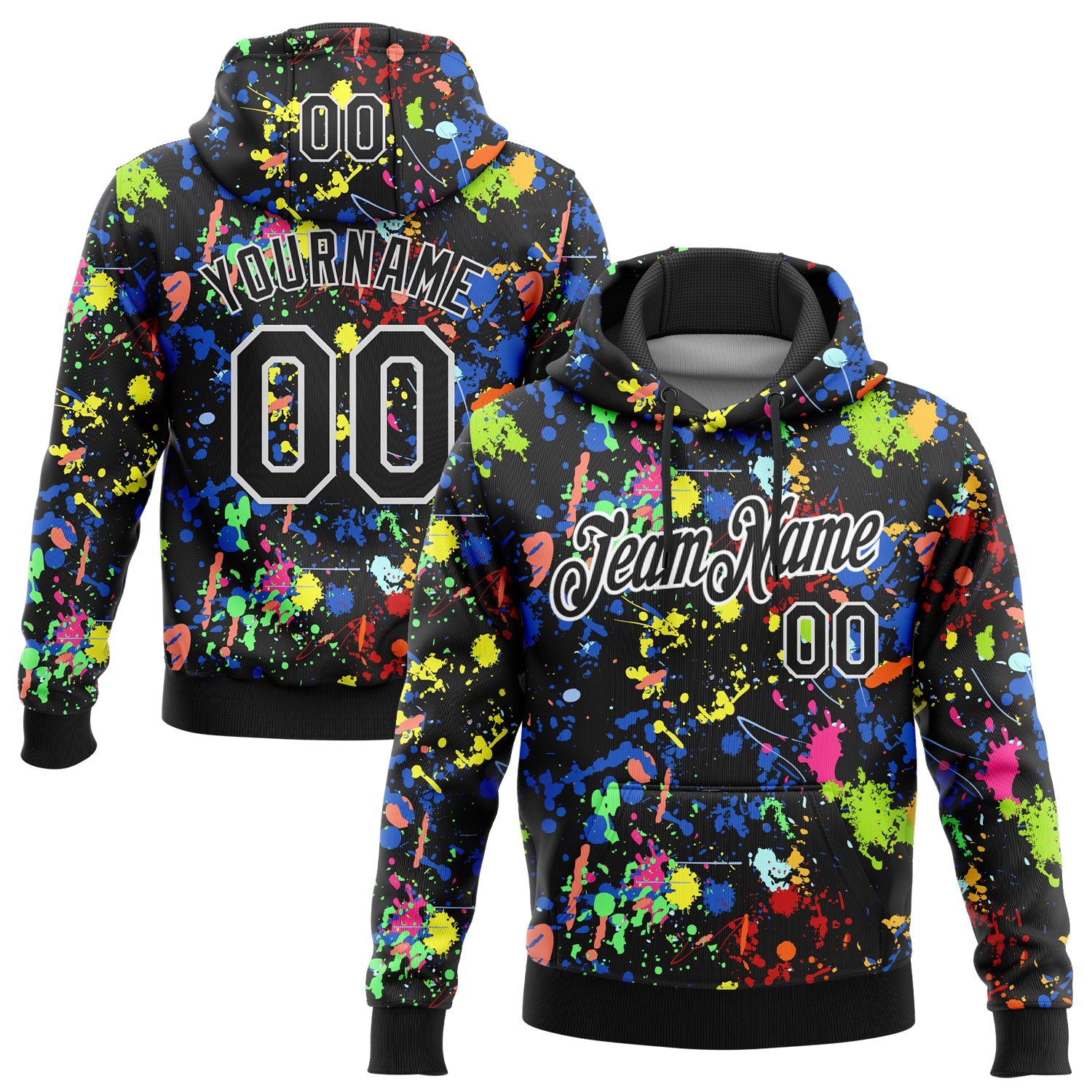 Custom Stitched Graffiti Pattern Black-White 3D Splash Grunge Art Sports Pullover Sweatshirt Hoodie