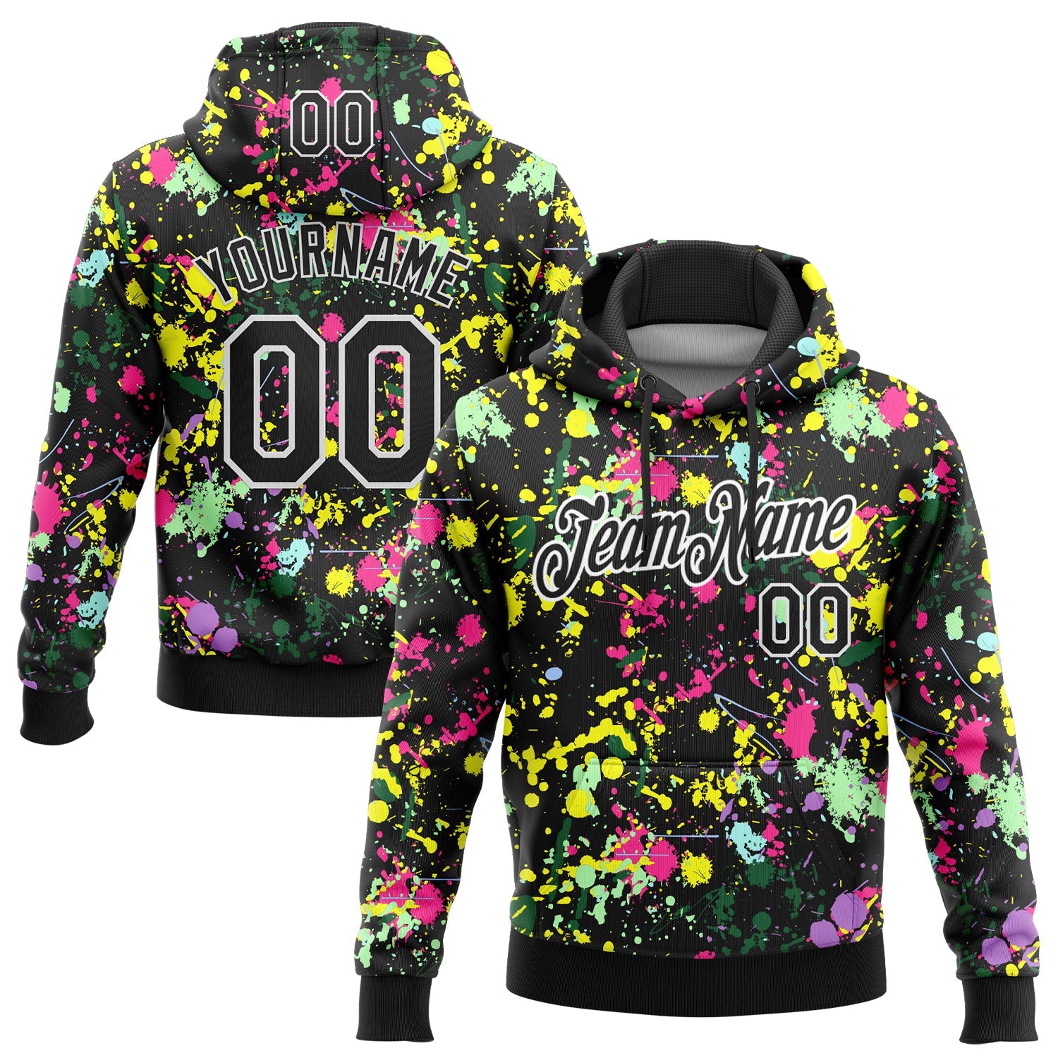 Custom Stitched Graffiti Pattern Black-White 3D Splash Grunge Art Sports Pullover Sweatshirt Hoodie