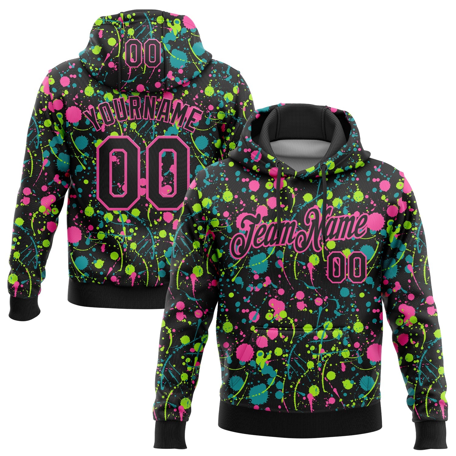 Custom Stitched Graffiti Pattern Black-Pink 3D Splash Grunge Art Sports Pullover Sweatshirt Hoodie