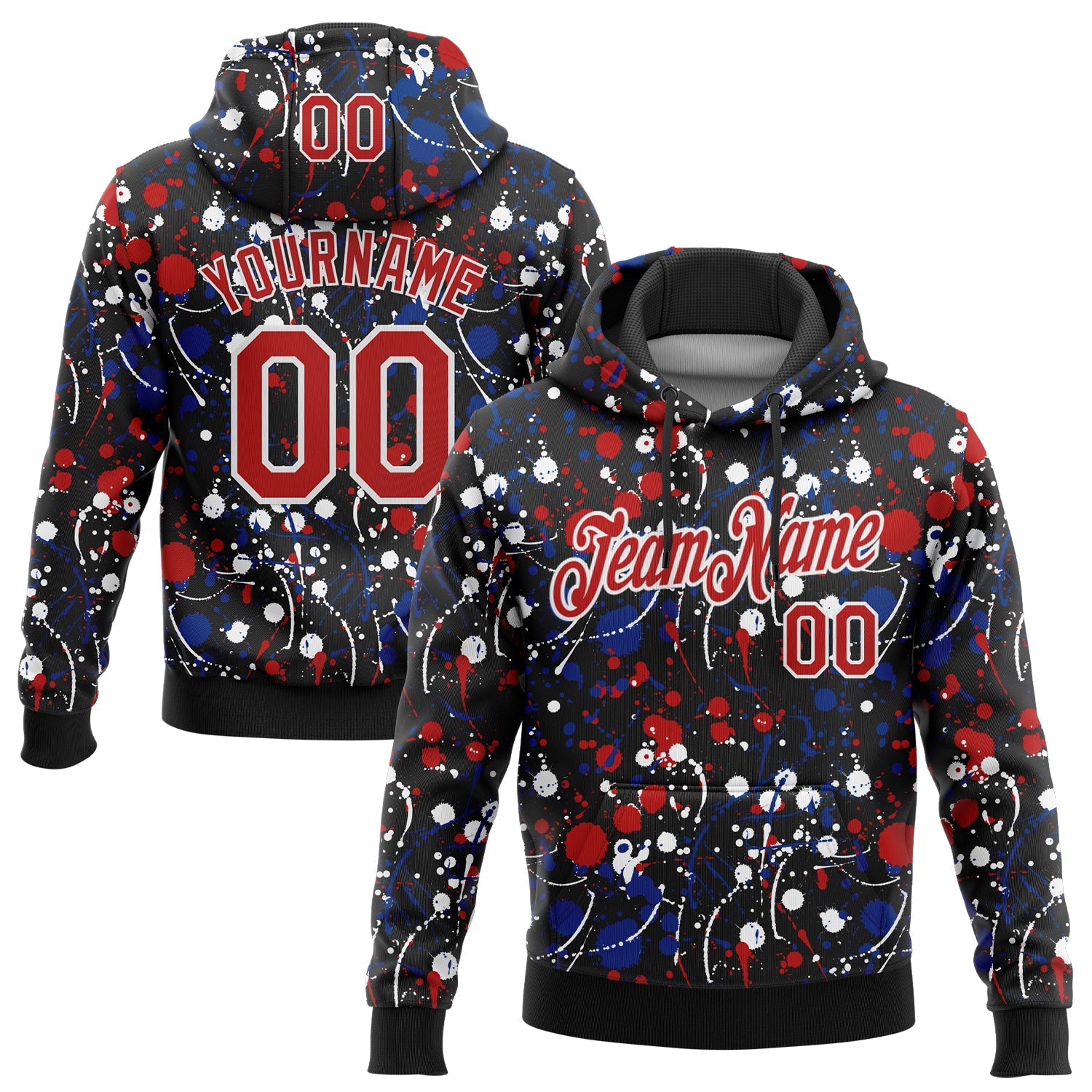 Custom Stitched Graffiti Pattern Red Black-White 3D Splash Grunge Art Sports Pullover Sweatshirt Hoodie