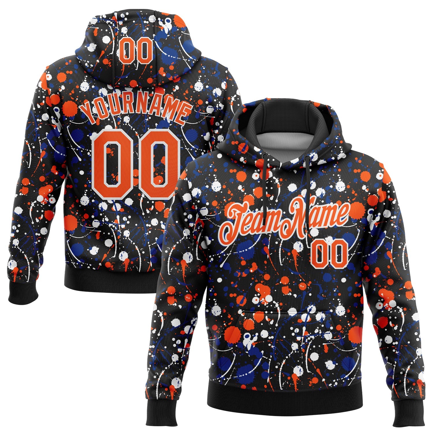 Custom Stitched Graffiti Pattern Orange Black-White 3D Splash Grunge Art Sports Pullover Sweatshirt Hoodie