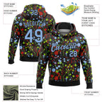 Custom Stitched Graffiti Pattern Light Blue-Black 3D Splash Grunge Art Sports Pullover Sweatshirt Hoodie