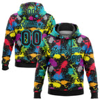 Custom Stitched Graffiti Pattern Black-Lakes Blue 3D Splash Grunge Art Sports Pullover Sweatshirt Hoodie