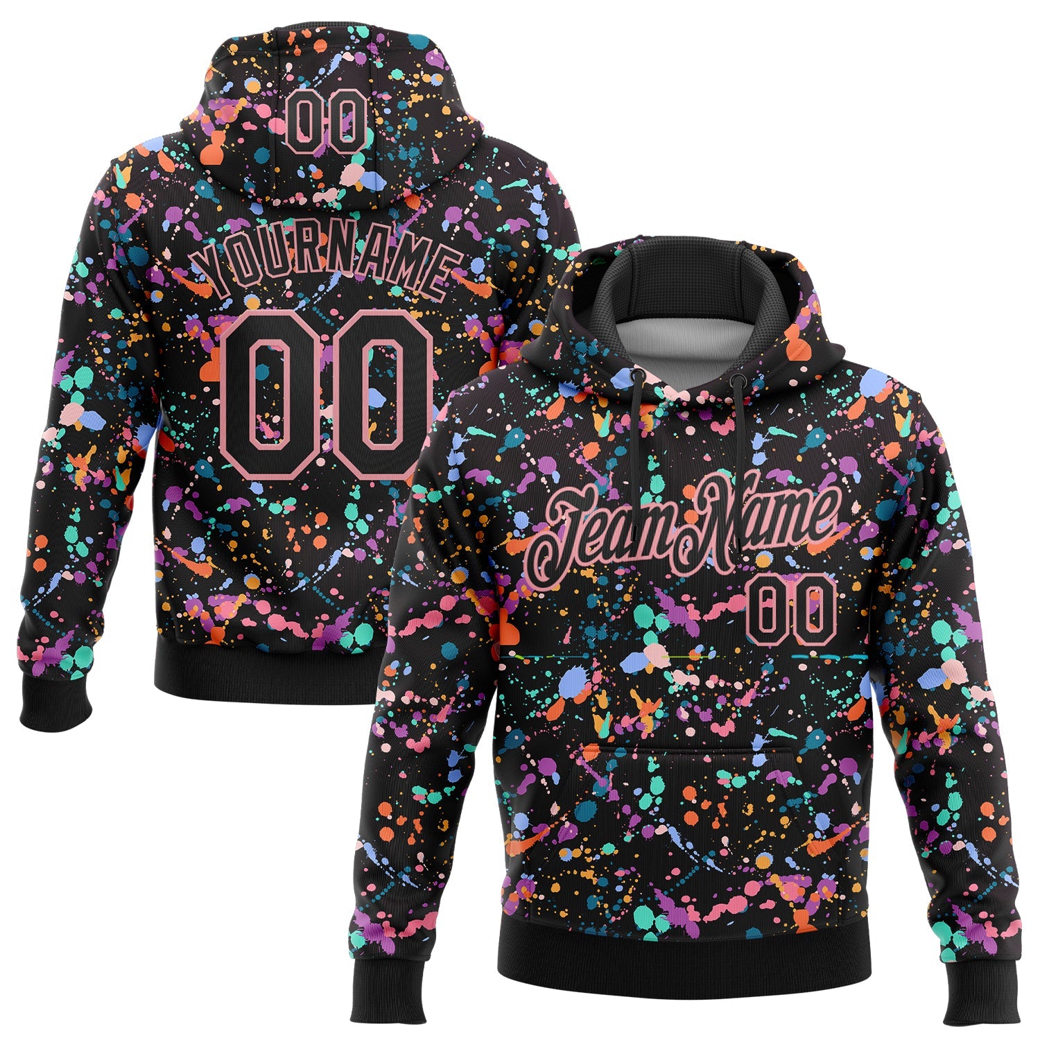 Custom Stitched Graffiti Pattern Black-Medium Pink 3D Splash Grunge Art Sports Pullover Sweatshirt Hoodie