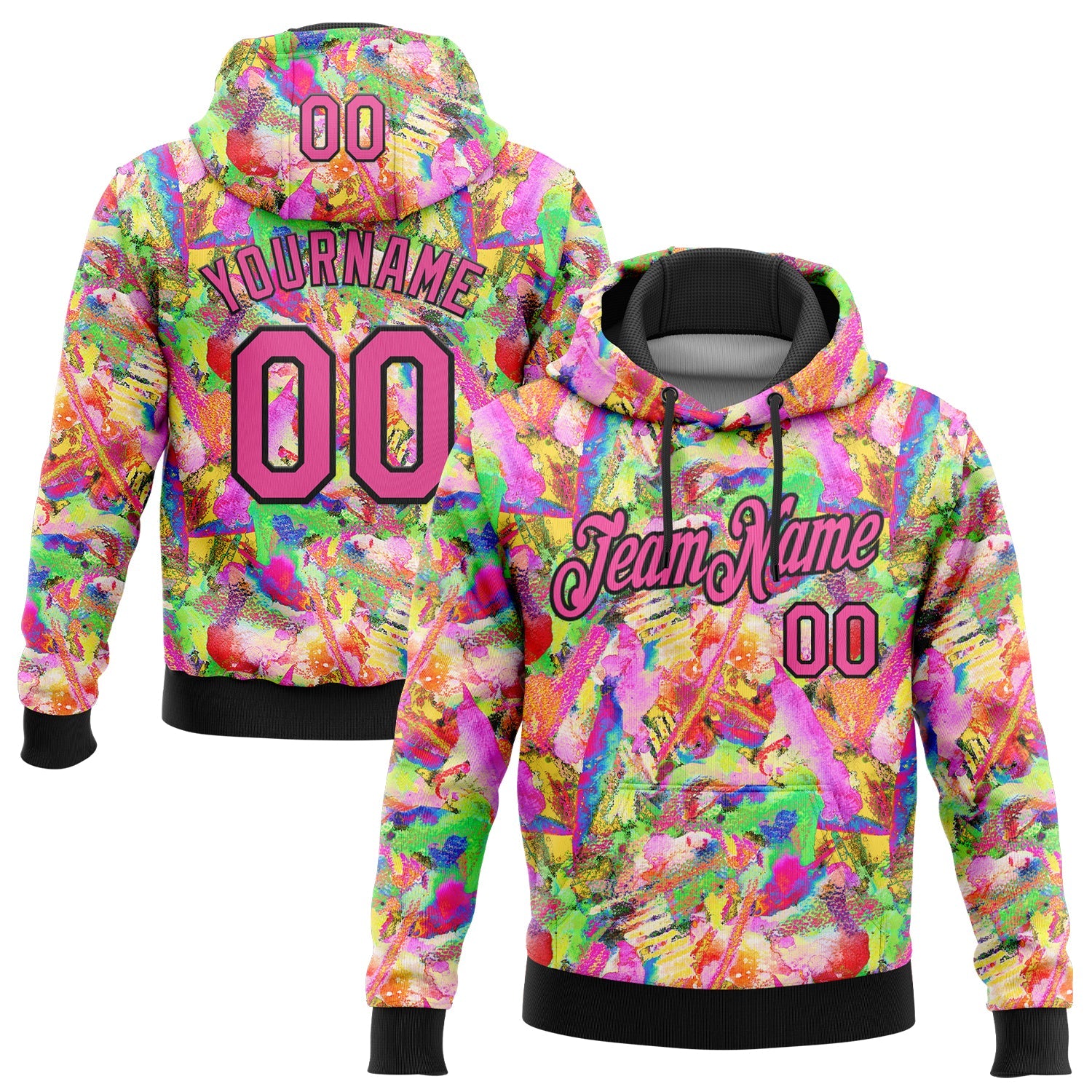 Custom Stitched Graffiti Pattern Pink-Black 3D Watercolor Grunge Art Sports Pullover Sweatshirt Hoodie