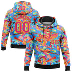 Custom Stitched Graffiti Pattern Hot Pink Black-Yellow 3D Watercolor Grunge Art Sports Pullover Sweatshirt Hoodie