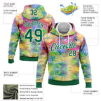 Custom Stitched Graffiti Pattern Kelly Green-White 3D Watercolor Grunge Art Sports Pullover Sweatshirt Hoodie