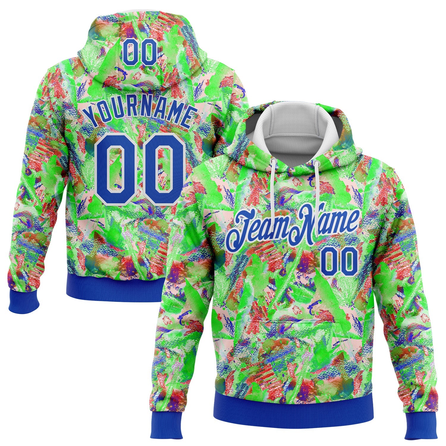 Custom Stitched Graffiti Pattern Thunder Blue-White 3D Watercolor Grunge Art Sports Pullover Sweatshirt Hoodie