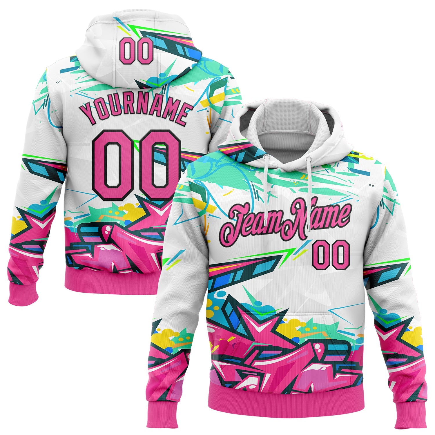 Custom Stitched Graffiti Pattern Pink-Black 3D Abstract Splashes Sports Pullover Sweatshirt Hoodie