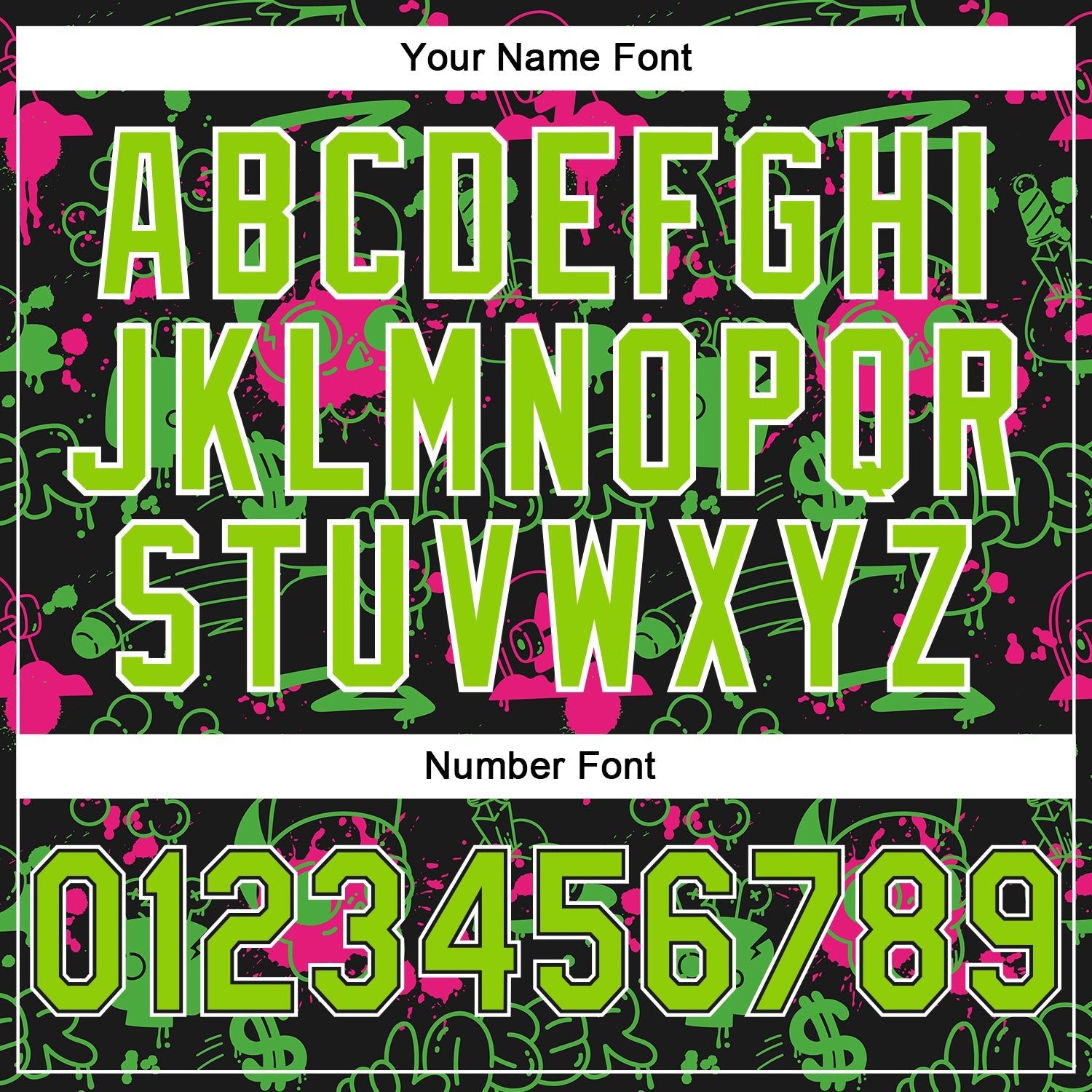 Custom Stitched Graffiti Pattern Neon Green Black-White 3D Abstract Grunge Art Sports Pullover Sweatshirt Hoodie