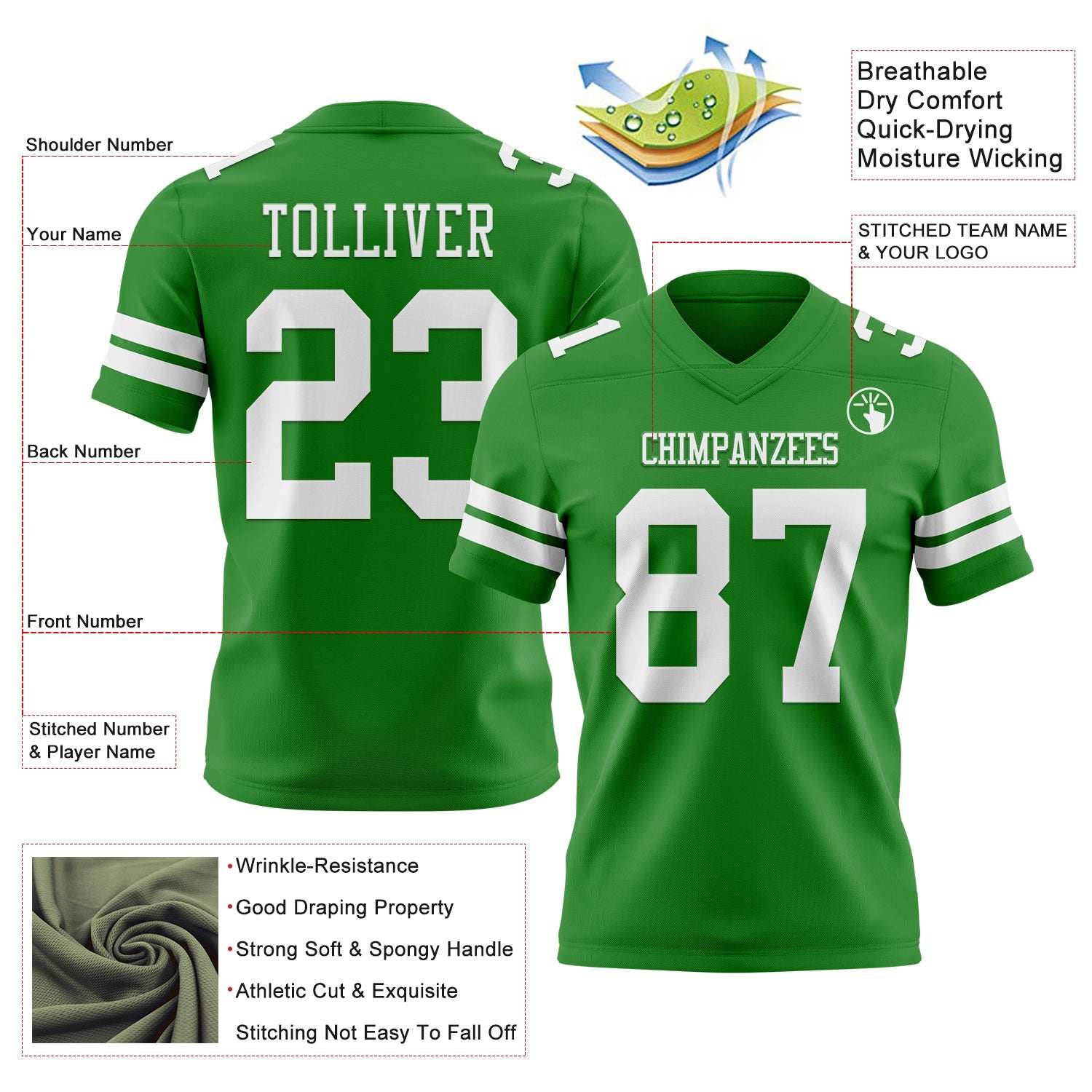Custom Grass Green White Authentic Football Jersey